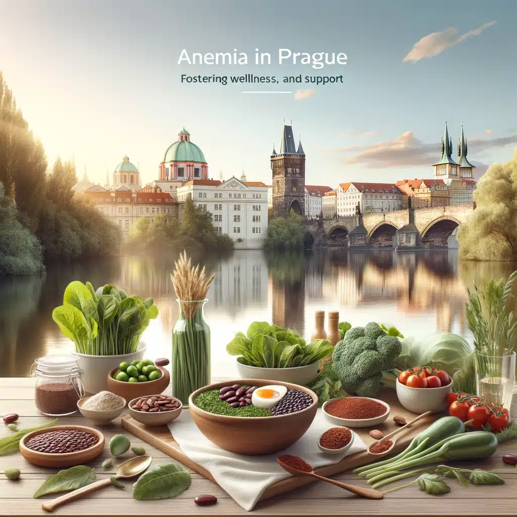 Balanced diet for anemia wellness, set in the peaceful backdrop of Prague.