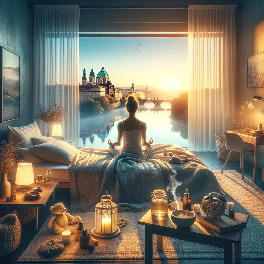 Peaceful sleep setting in Prague, showcasing Bliss Prague’s support for overcoming insomnia.