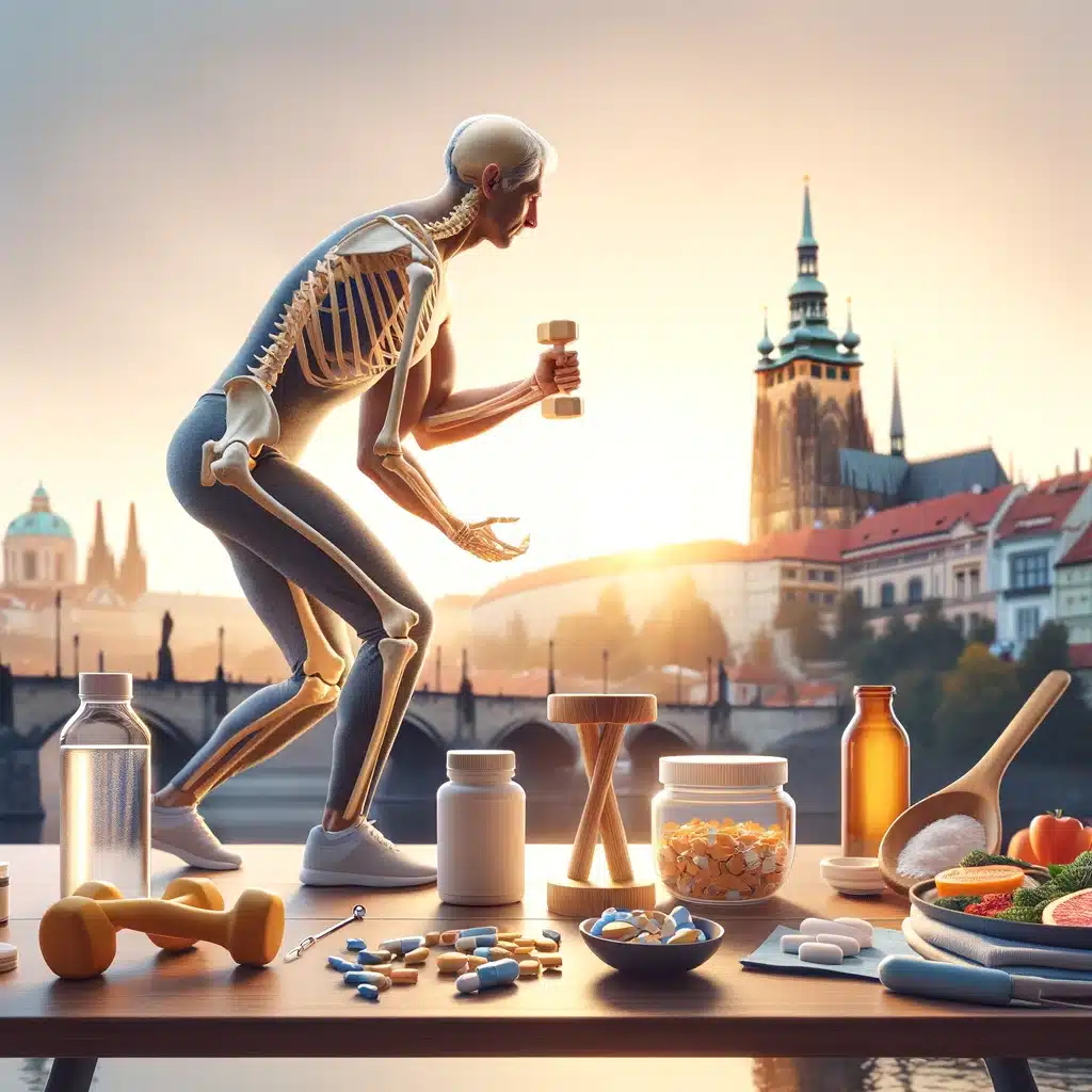 Person engaging in activities for osteoporosis management and bone health in Prague, supported by Bliss Prague.