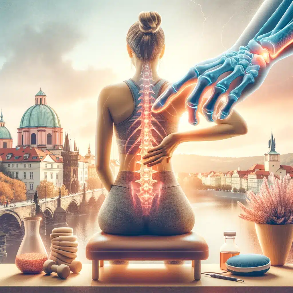 Person practicing sciatica-friendly exercises for pain relief in Prague’s Bliss Prague environment